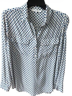 Gerard Darel Silk Diamond Print Blouse - Blue/White - FR 36 (US 4)